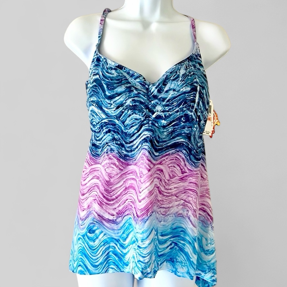 Becca by Rebecca Virtue 2X Watercolor Tankini Swim Top NWT